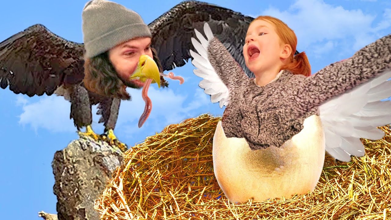 LEARNING TO FLY!!  Adley finds Hidden Baby Eagle Eggs in Backyard! Animal Makeover for new VR game!