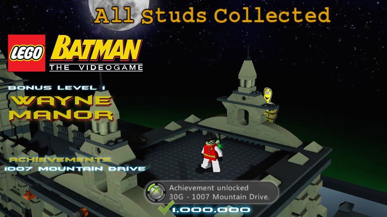 Lego Batman 1: Bonus Lvl 1 / Wayne Manor (All 100 Purple Studs!) - HTG