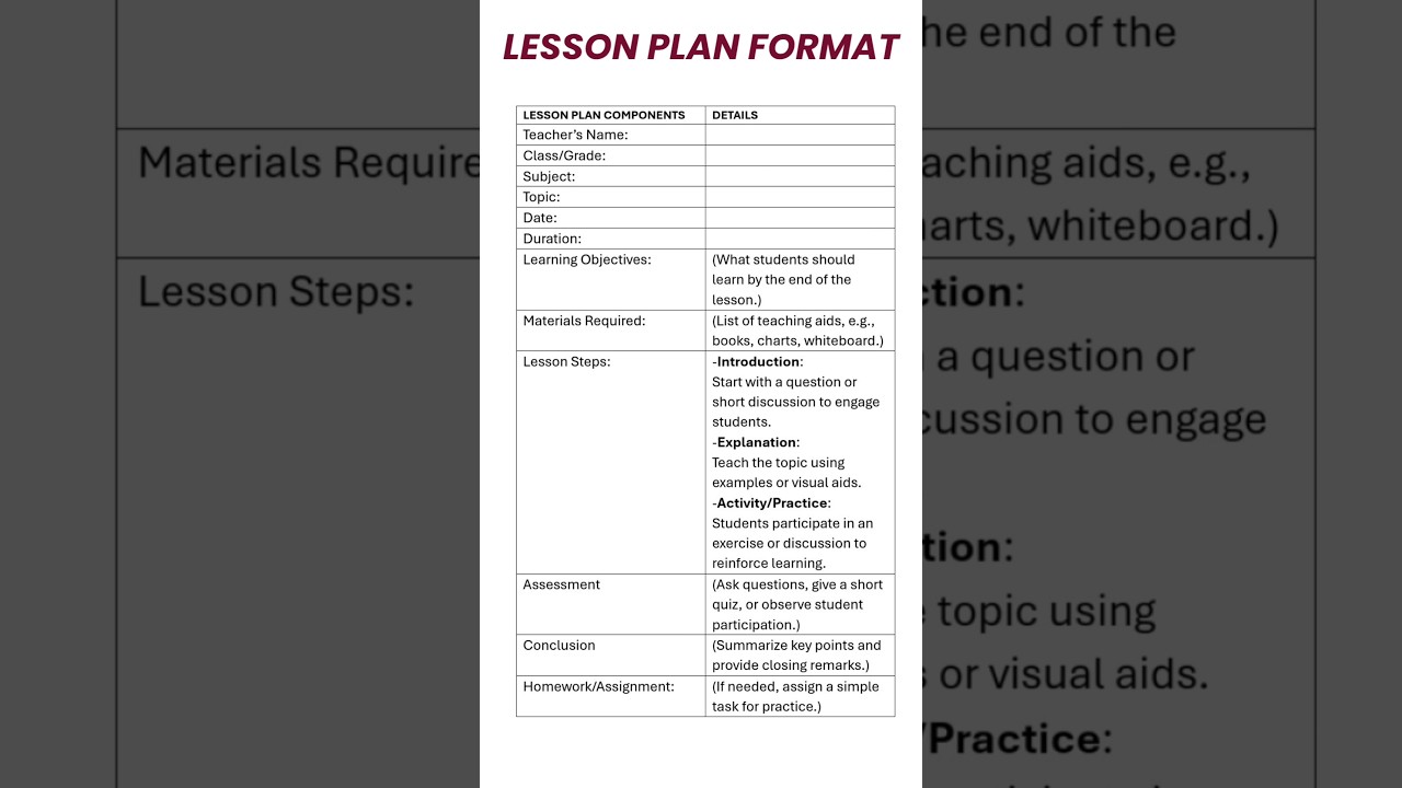 Lesson Plan Format and Solved Example | #format #lessonplan #teacher