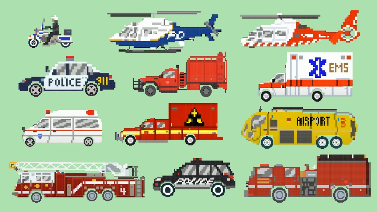 Let’s Learn Pixel Art Emergency Vehicles - Maomao's Picture Show!