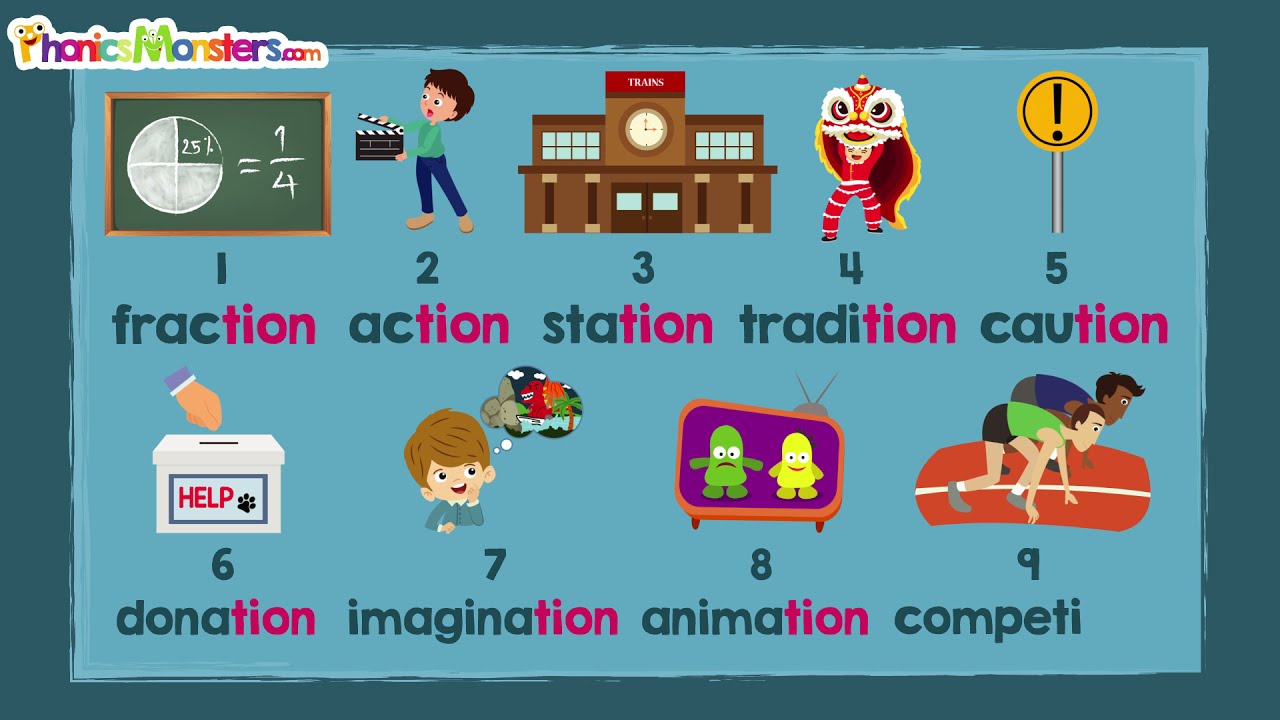 Level 4 - Video 11.1 Practice /tion/ ~ PhonicsMonsters.com