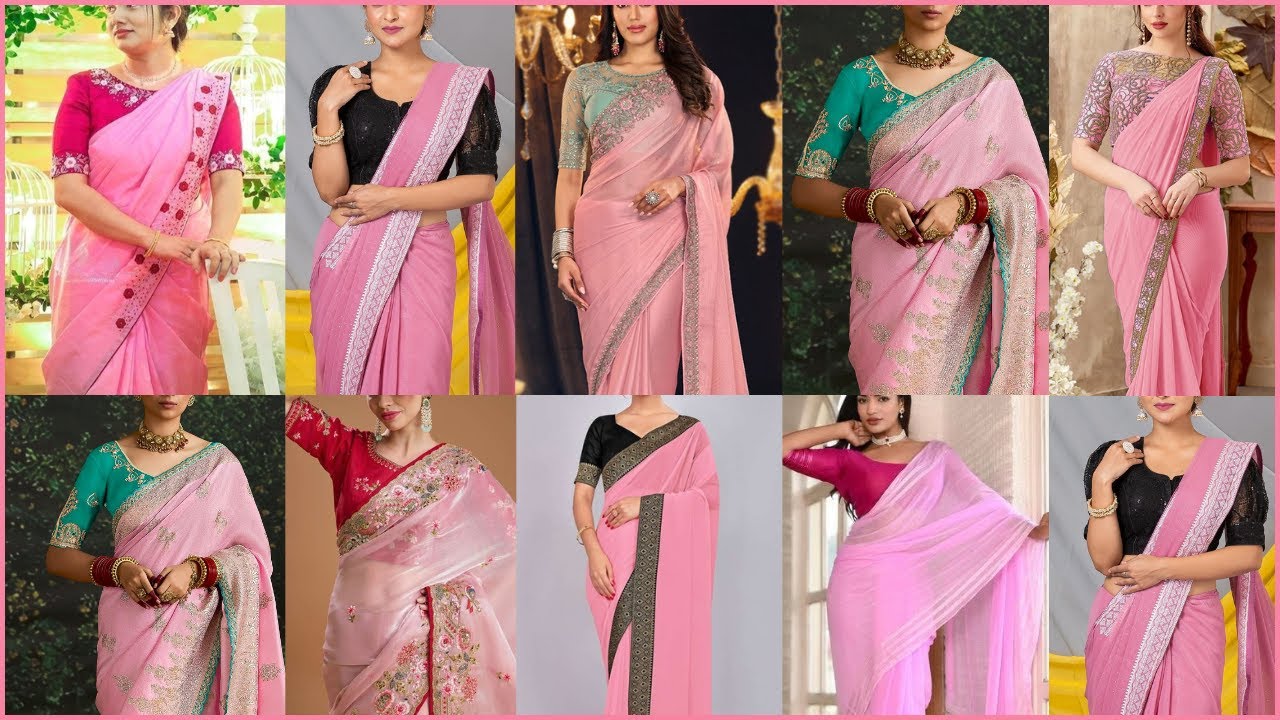 Light Pink Saree Contrast Blouse Designs 2025 |🌸Light Pink Saree Blouse |New Light Pink Saree Blouse