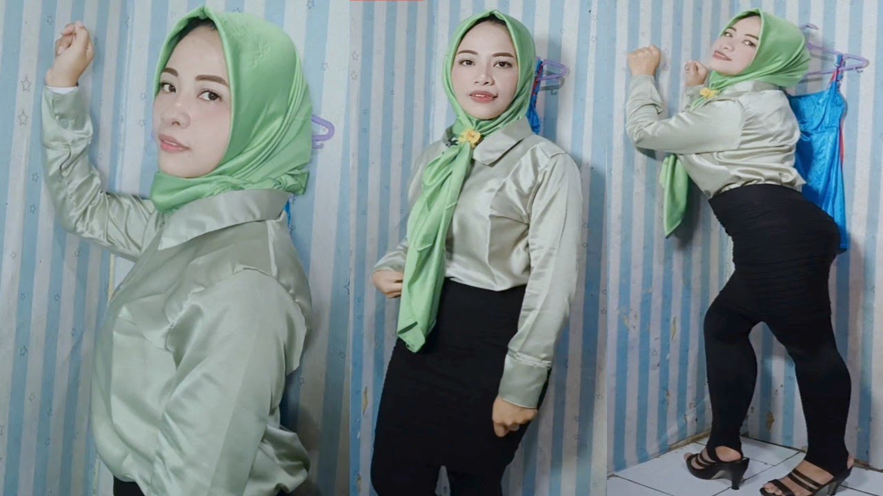 Lihat leggings hijab satin dan kemeja satin cakep banget