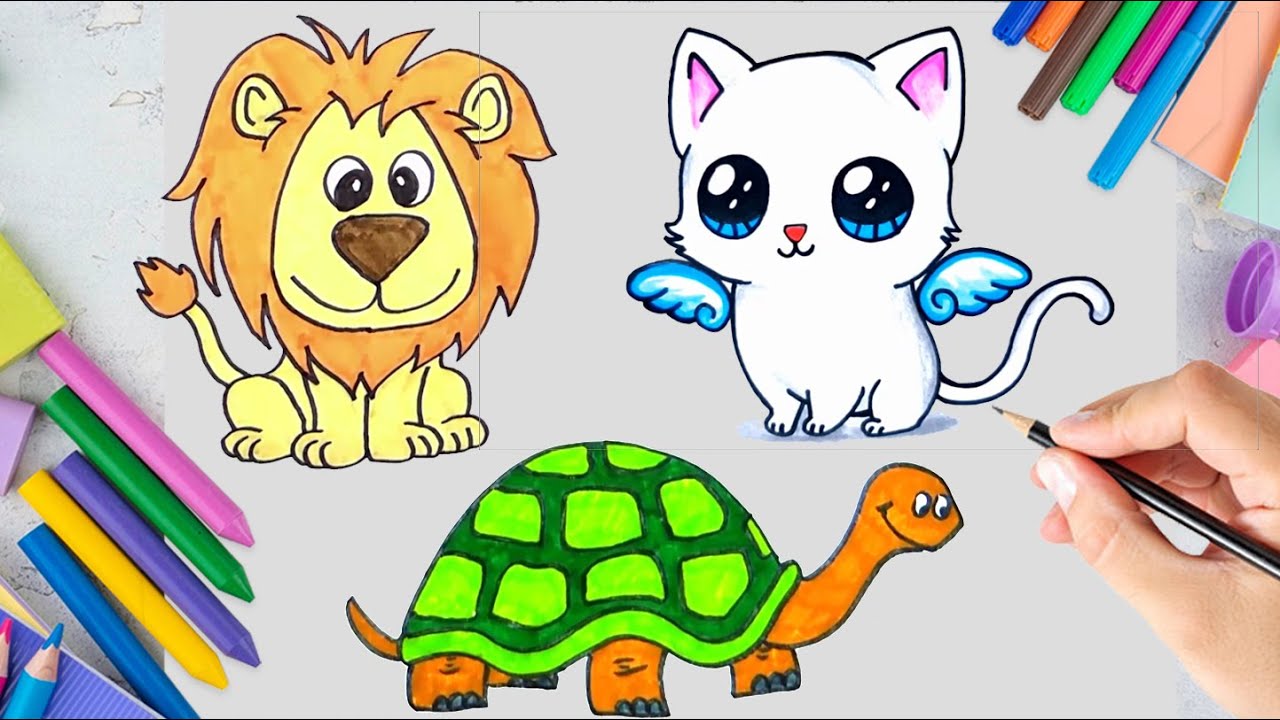 Lion, Cat and Turtle Animal Drawing | Draw a Lion | Draw a Cat | Draw a Turtle | Wiz Art Drawing TV