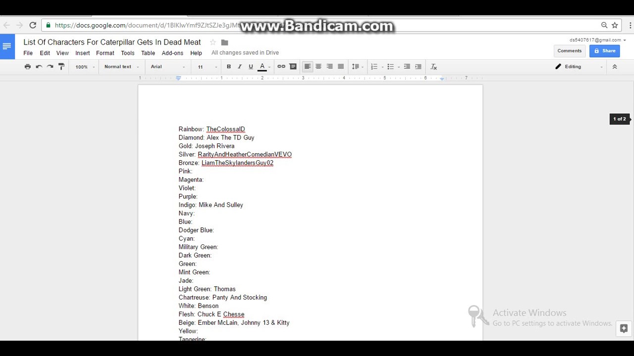 List Of Characters For Caterpillar Gets In Dead Meat (Version 3)