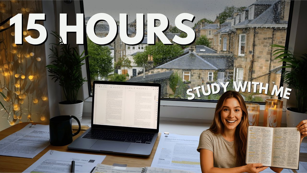 LIVE | 15 HOUR STUDY WITH ME on RAINY DAY | RAIN Sound, Background noise, 10-min Break, No music