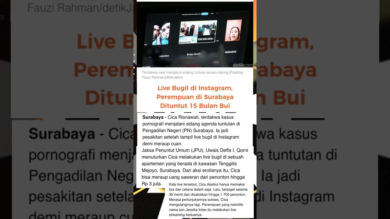 Live bugil Instagram, perempuan di surabaya dituntut 15 bulan bui