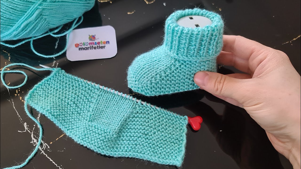 İlk Defa Örecekler İçin Harika Bir Seçim (İki Şiş ile Bebek Patik Modelleri) Knitting Baby Socks