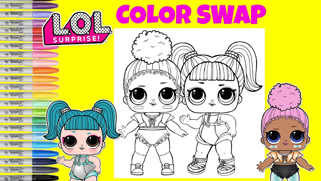 LOL Surprise Coloring Book Page Color Swap Glamstronaut and Touchdown Shortstop and Fanime