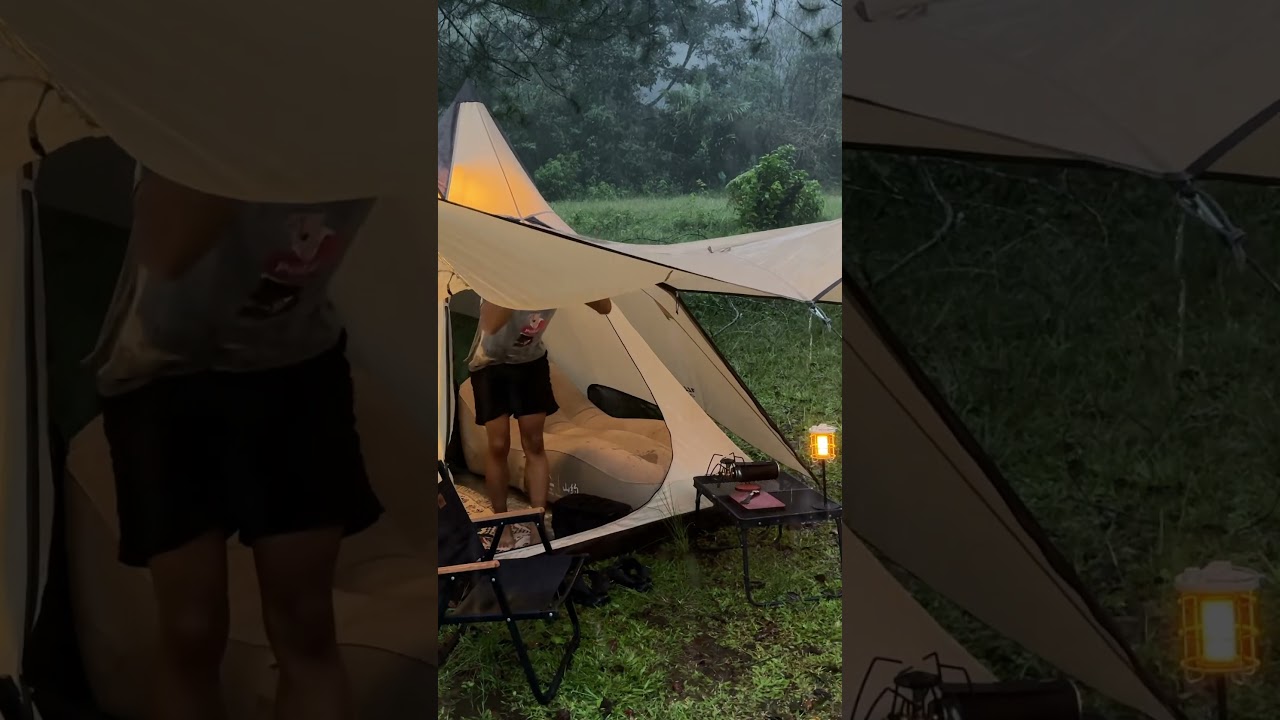 Long heavy rain camping #shorts #camping #camp #rainsounds #campingintherain