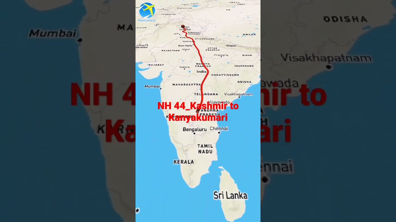 longest Highway in India | NH 44 route map| Kashmir to Kanyakumari highway #india #indian