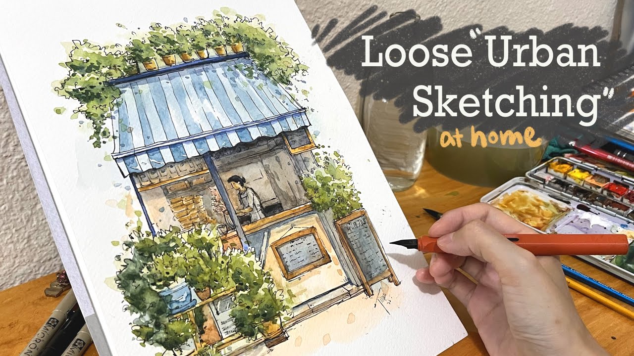 Loose Ink & Watercolor Sketching Tutorial l How to Sketch a Café