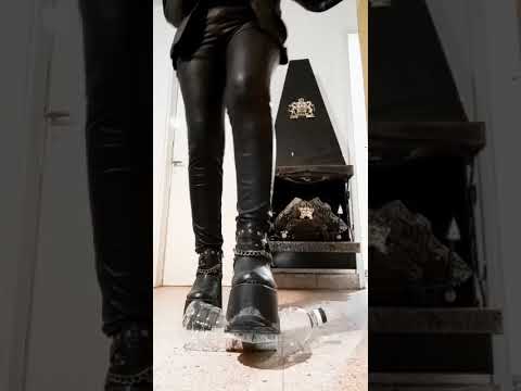 love girlfriend crush bottle platform booties chunky heels and leather pants