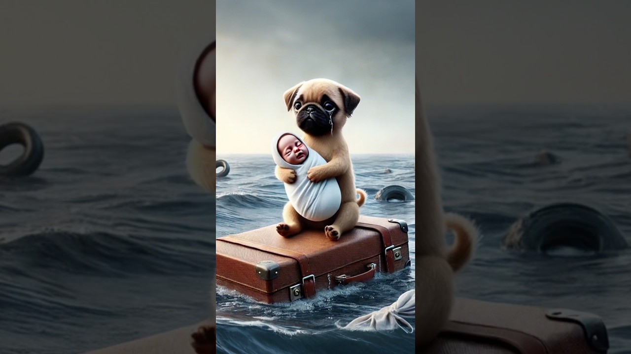 Lovely baby met a plane crash,poor pug rescued him#story #cute #cuteanimals #animals #lover #rescue
