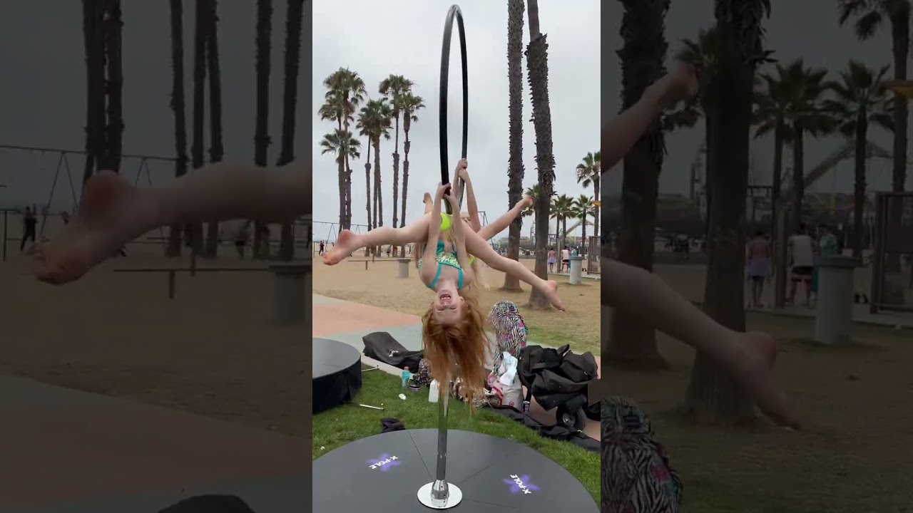 Lyra and Pole tricks at Santa Monica Beach! Pole Dancing Family