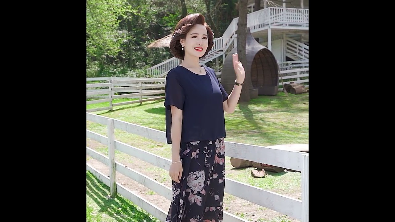 🔴Đầm voan ngắn tay khí chất phương đông cho phụ nữ trung niên__Thời trang quý phái