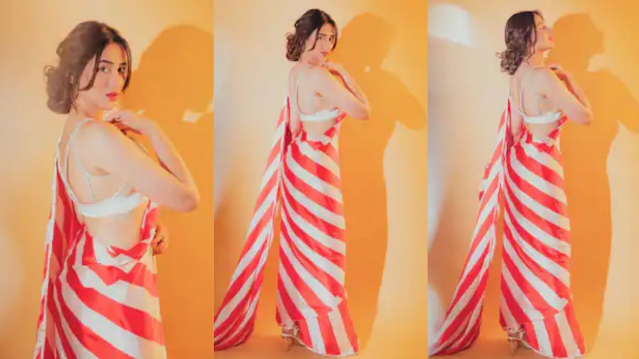 Mahira Sharma Oozes Oomph In Striped Saree And Backless Blouse, See Her Gorgeous Ethnic Looks