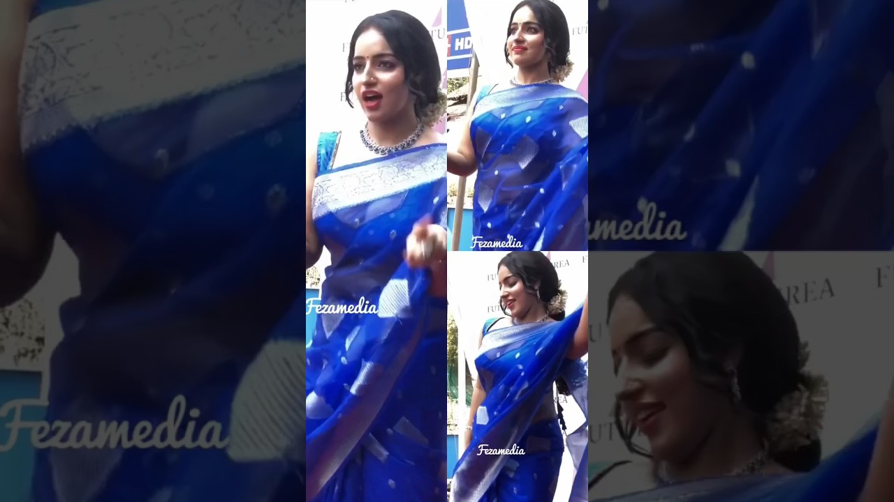 Malavika Menon in Blue Saree 💙 latest function #inauguration #malavikamenon
