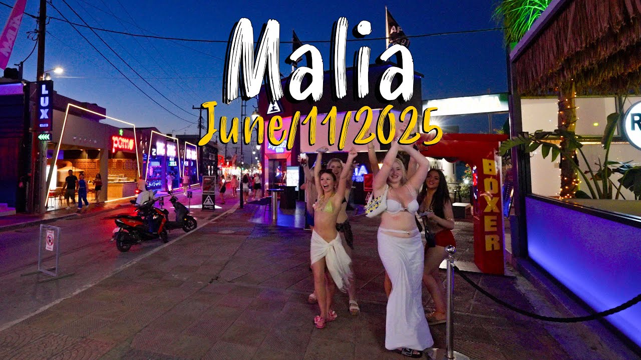 Malia Crete, Kreta, walking tour 4K, NIGHTLIFE, Greece travel guide 2025