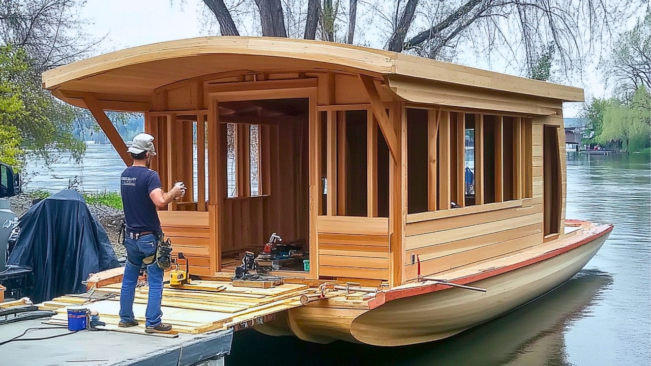 Man Builds DIY Houseboat From Scratch | Start to Finish by @adrianwoodworm