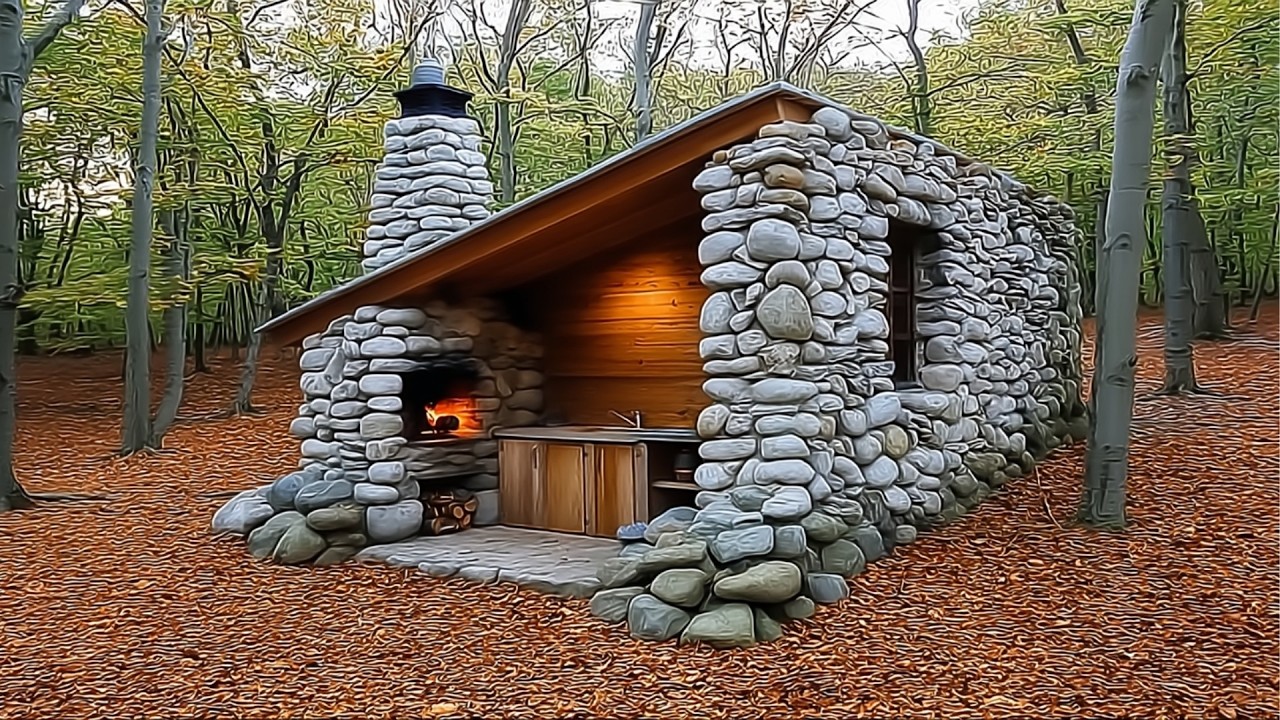 Man Builds House with STONES and LOGS in the Forest | by @bogdanintheforest4382