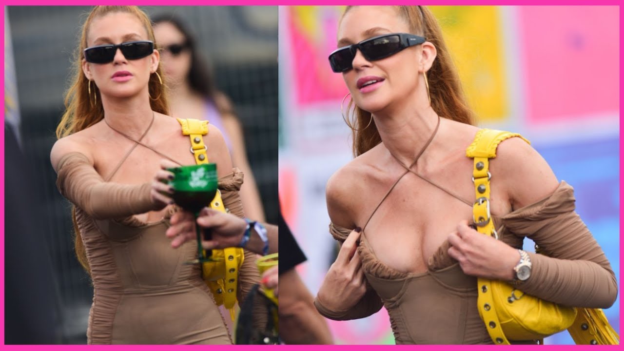 Marina Ruy Barbosa usa DECOTE PROFUNDO com Tubinho Nude  para curtir o Lollapalooza - Fotos