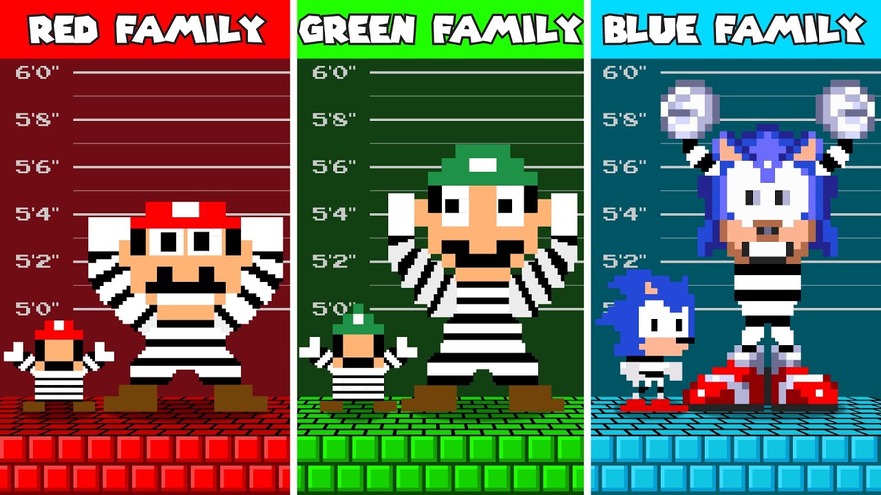 Mario, Luigi, Sonic Family One Colored Prison Challenge