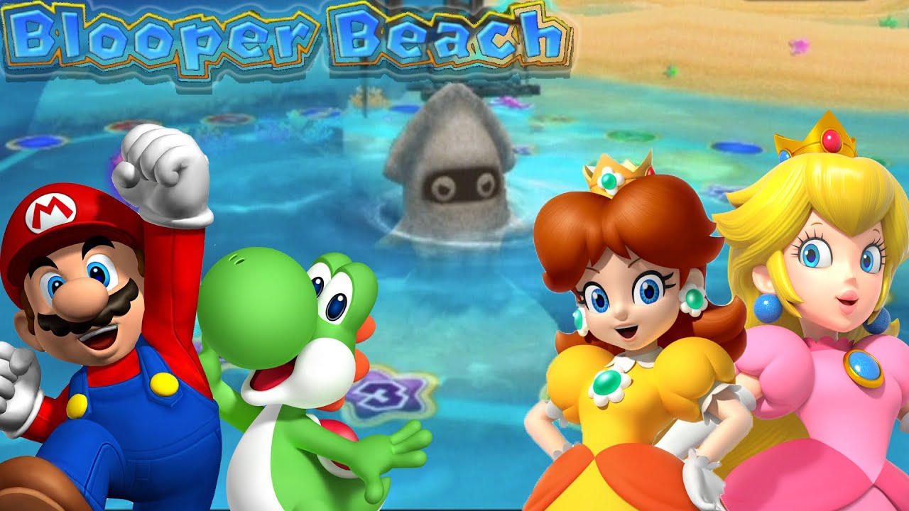 Mario Party 9 - Blooper Beach - Mario vs Yoshi vs Princess Peach vs Daisy