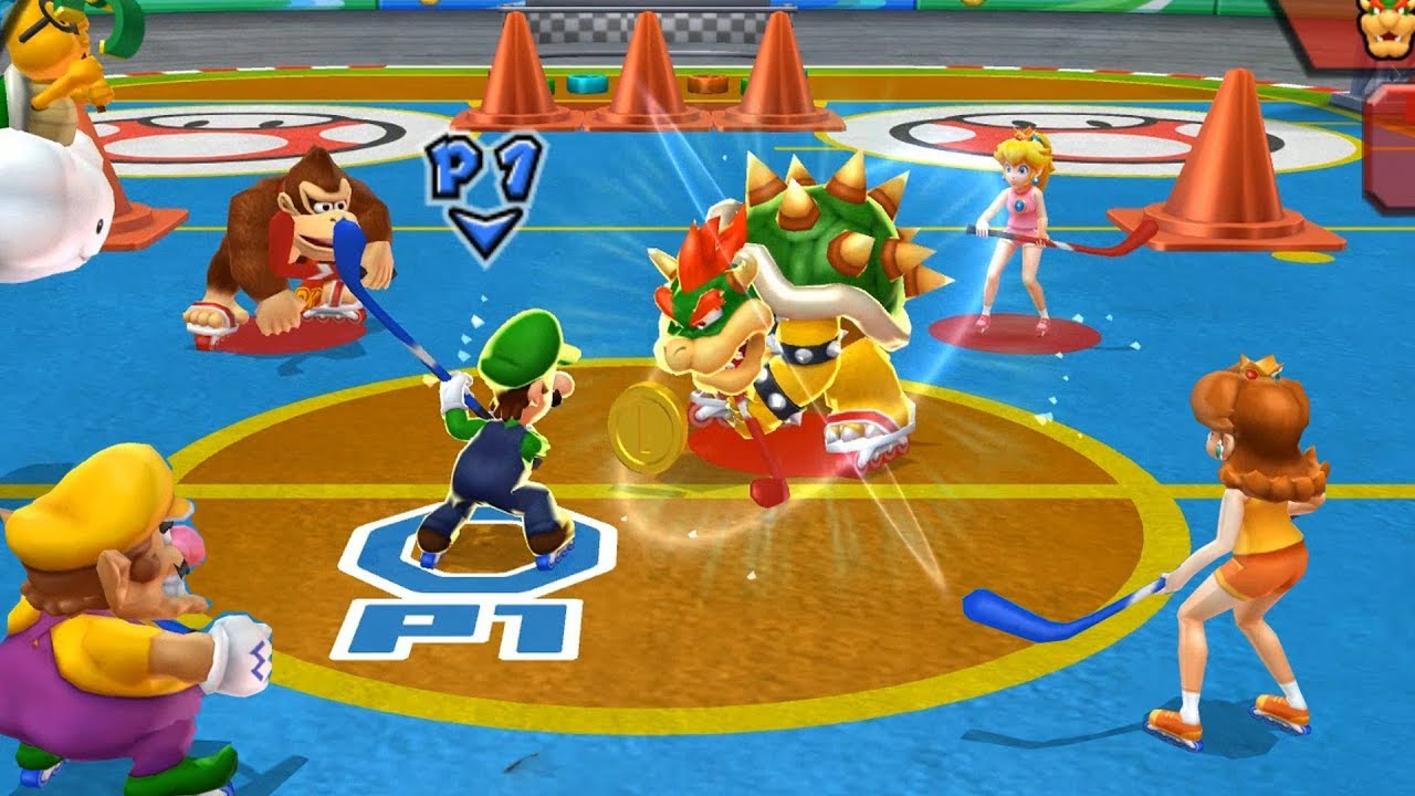 Mario Sports Mix Hockey - Team Luigi(ME) Vs Team Bowser Expert Difficulty at Toad Park