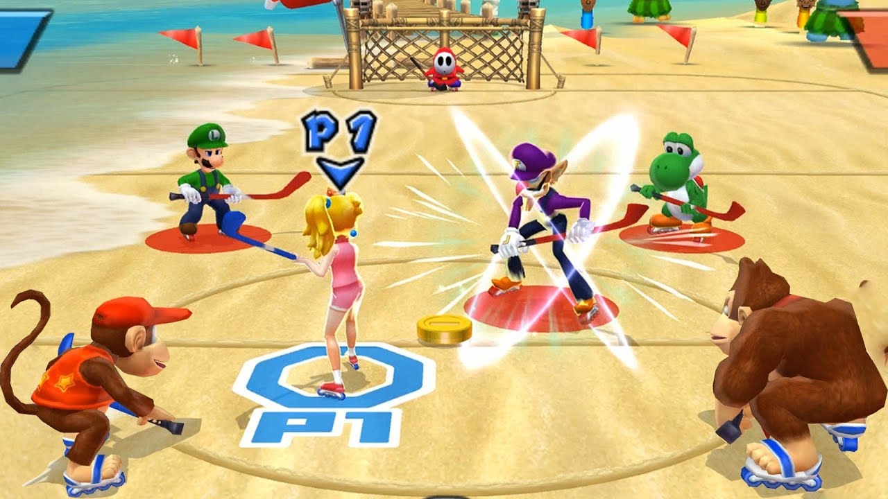 Mario Sports Mix Hockey - Team Peach(ME) Vs Team Yoshi Expert Difficulty