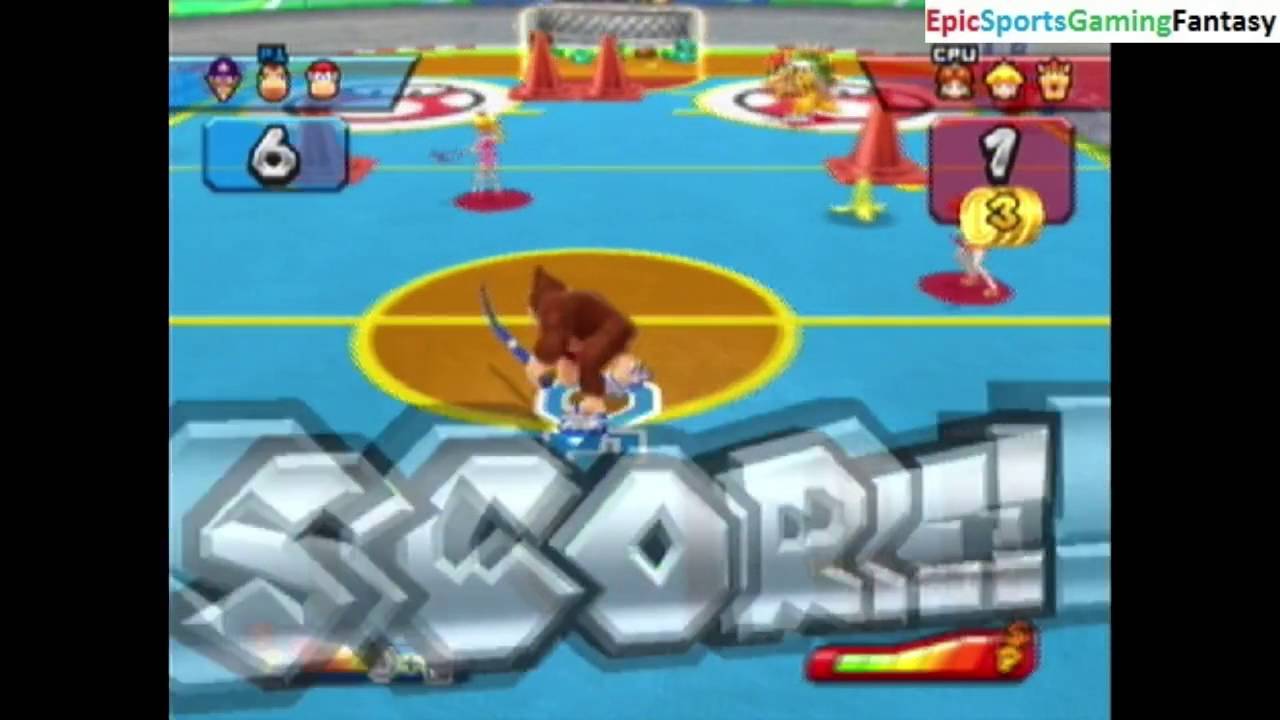 Mario Sports Mix Hockey Match #2 On The Toad Park Stage - Playing On The Hard Difficulty As Waluigi