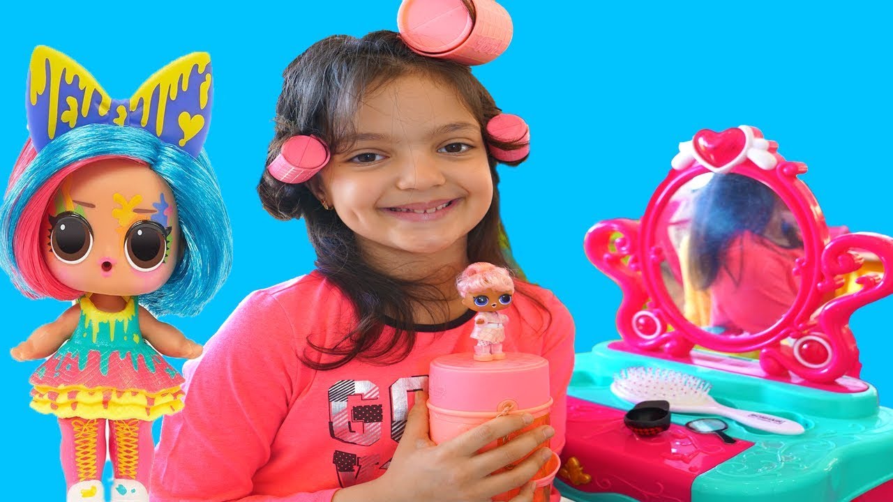 Masal and Öykü Pretend play Make Up Toys - LOL Surprise Hair Goals Series