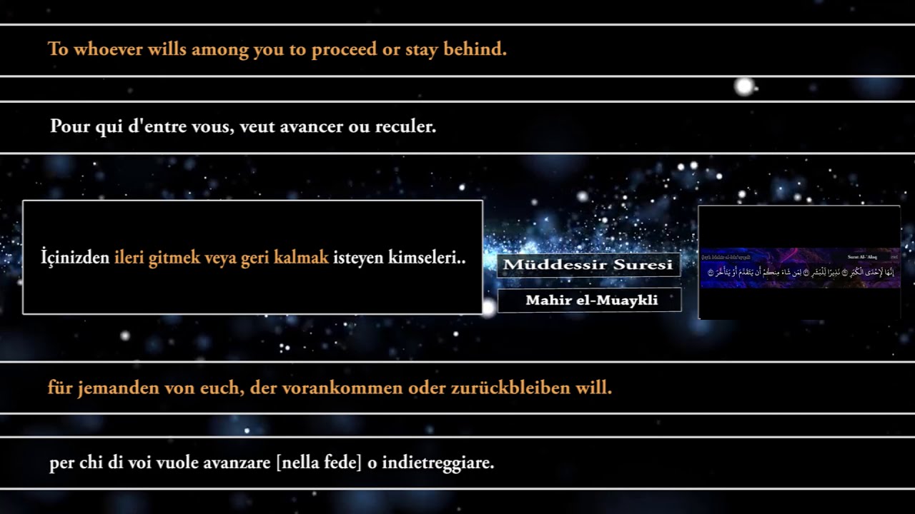 Müddessir Suresi Okunuşu İngilizce, Almanca, Fransızca, İtalyanca ve Türkçe Anlamı