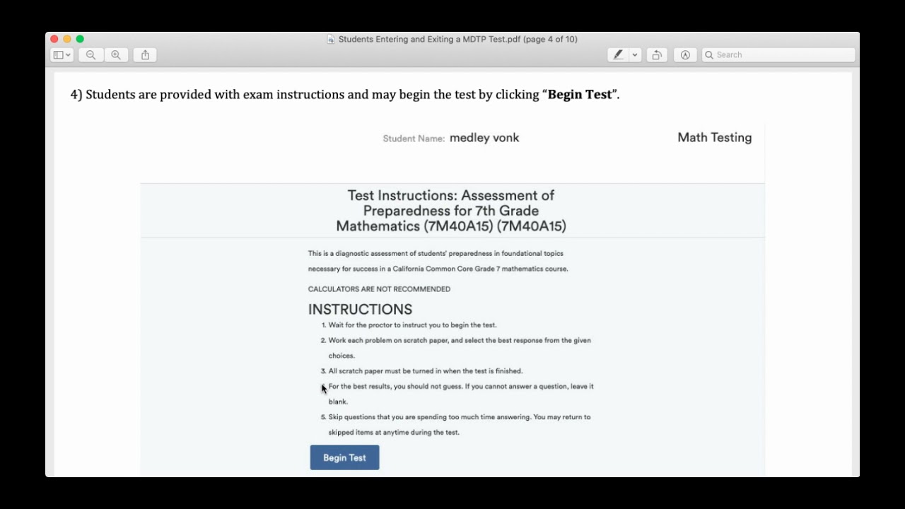 MDTP Student Directions