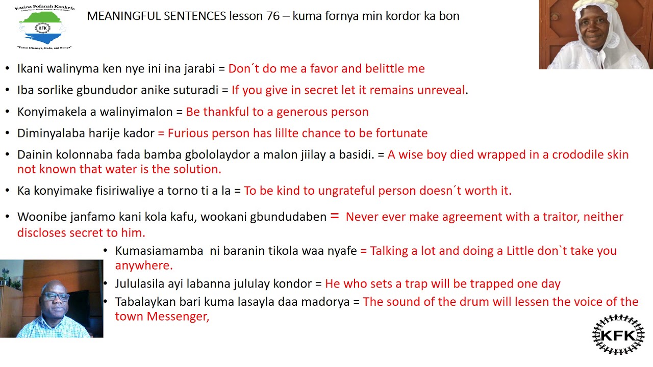 MEANINGFUL SENTENCES LESSON 76   KUMA FORNYA MIN KORDOR KA BON