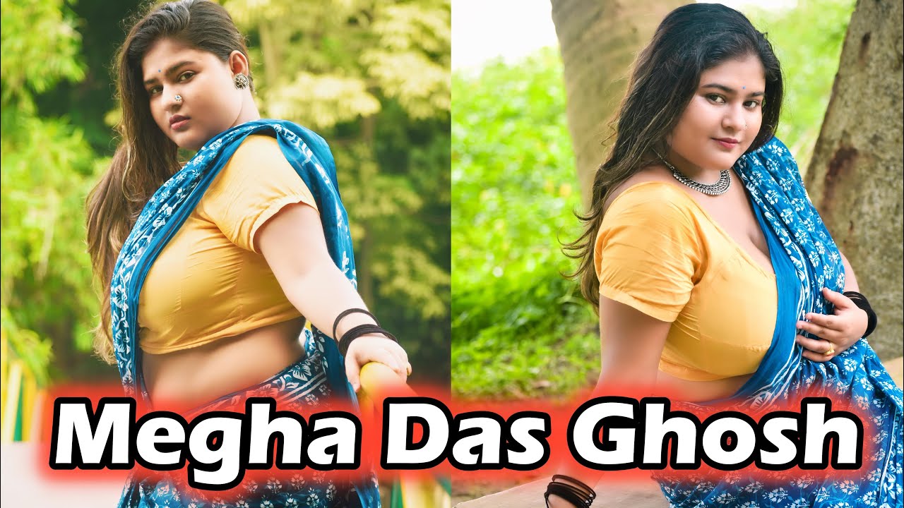 MEGHA IN BLUE SAREE AND SKIN COLORED BLOUSE VIDEO | DESI SAREE FASHION SHOOT