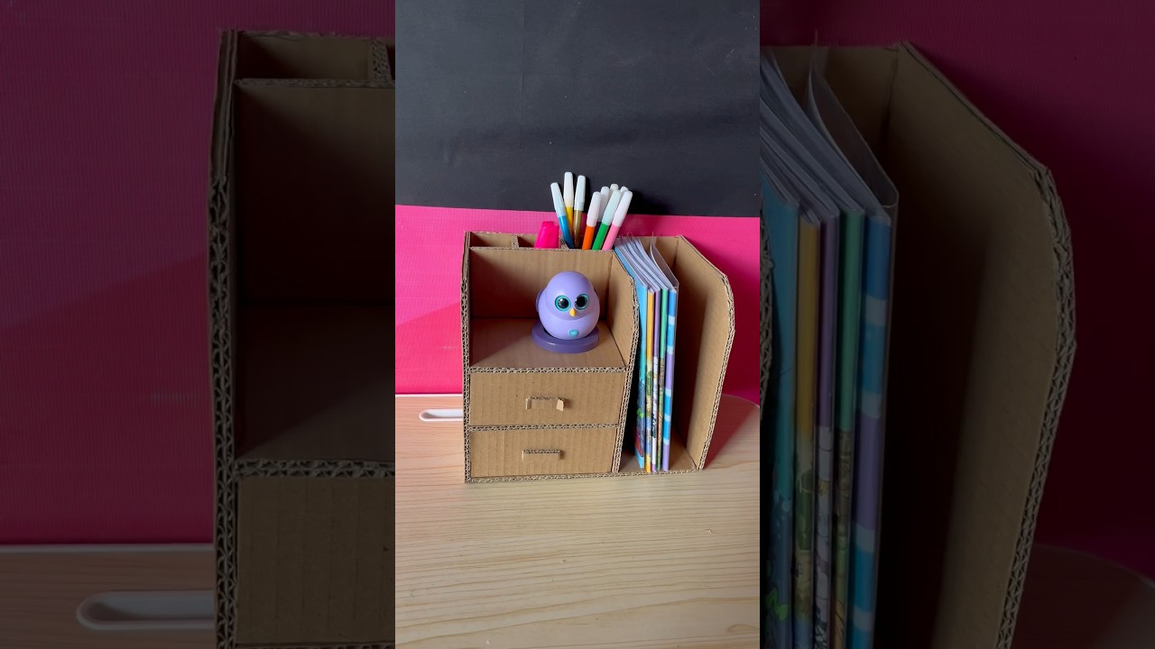 Membuat rak buku tulis dan tempat alat tulis dari kardus #kreasi #diy #craft #rakbuku #bukutulis