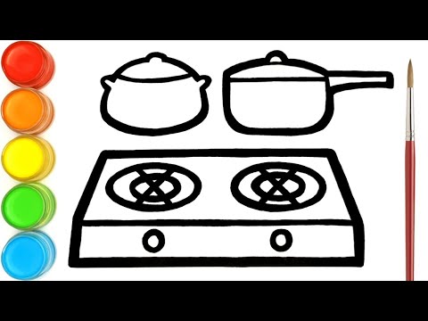 Menggambar Dan Mewarnai Peralatan Memasak (Kompor dan Panci) untuk Anak-anak | Ara Plays Art