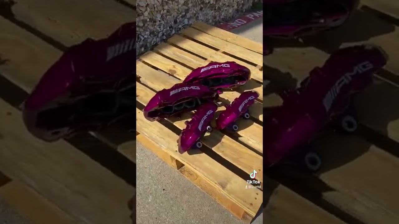 Mercedes AMG illusion violet powder coated brake calipers with vinyl logos