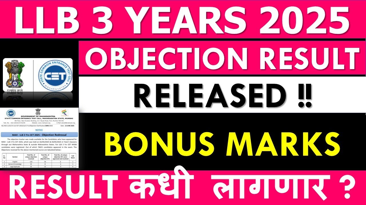 MH CET Law (3 Yrs) Objection Result Released 2025 🔥 | Law CET Result Dates 2025 | Official Update |