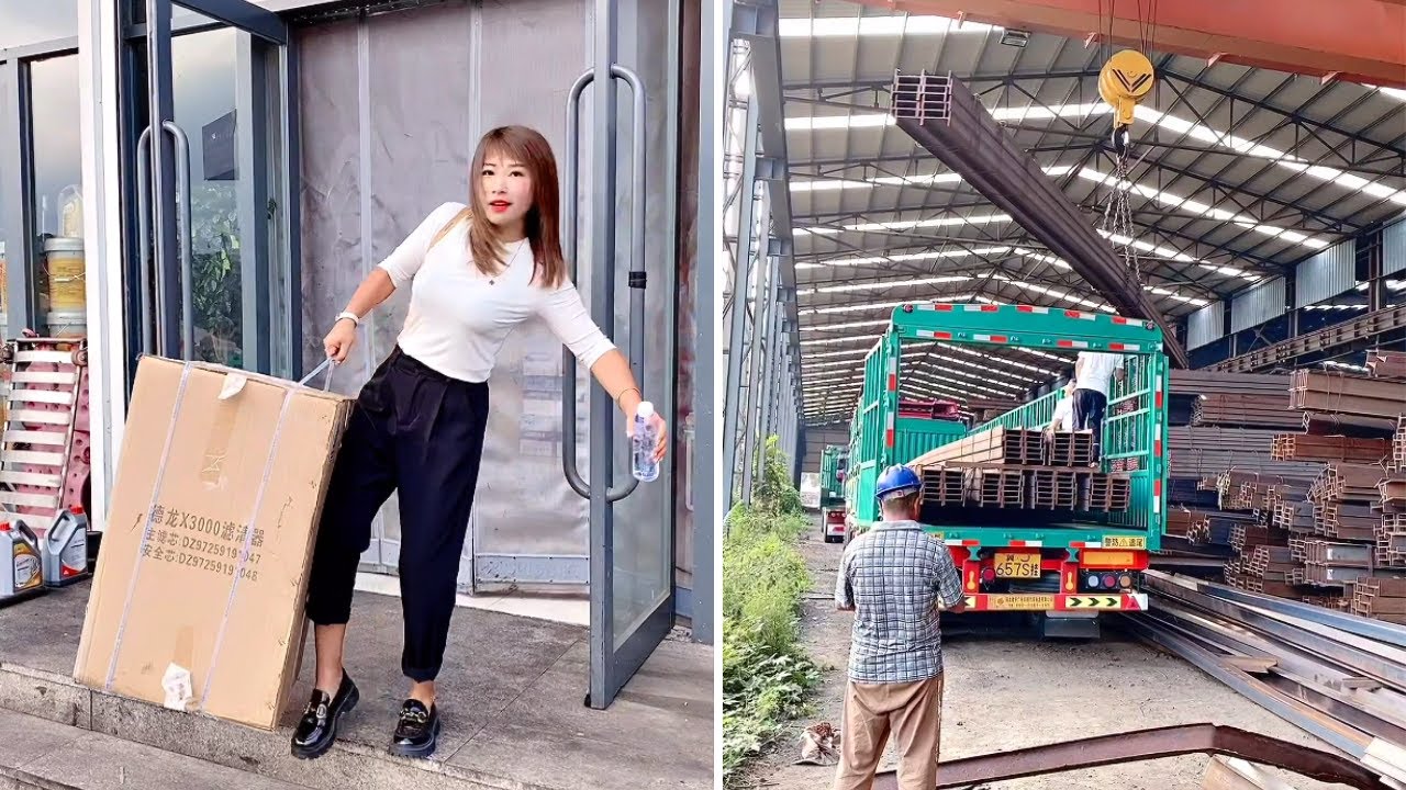 Miao, a lovely lady truck driver, transports iron/steel bars.