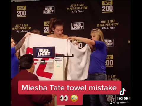 Miesha Tate’s towel falls during weigh in
