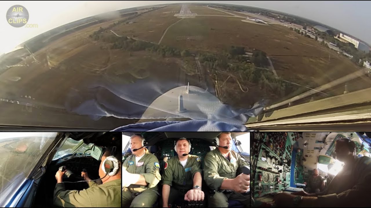 MIGHTY An-22 COCKPIT Landing at Antonov Homebase Kiev Gostomel - can you spot the An-225? [AirClips]