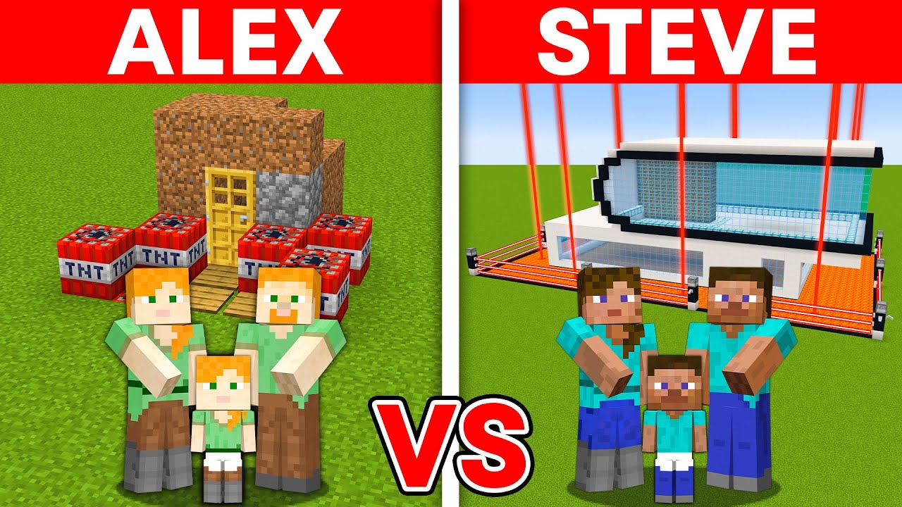 Minecraft: ALEX vs STEVE: SAFEST SECURITY HOUSE BUILD CHALLENGE TO PROTECT MY FAMILY