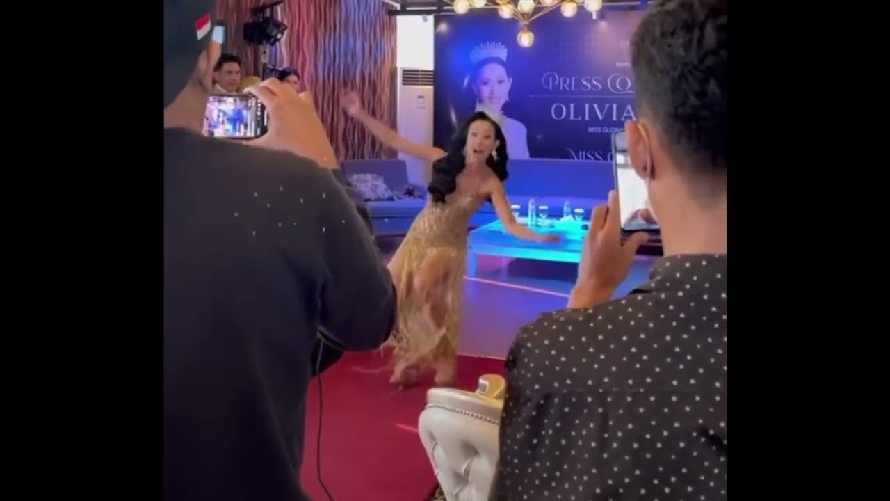 Miss Indonesia Olivia Aten TRIPS during Miss Global 2022 Press Conference
