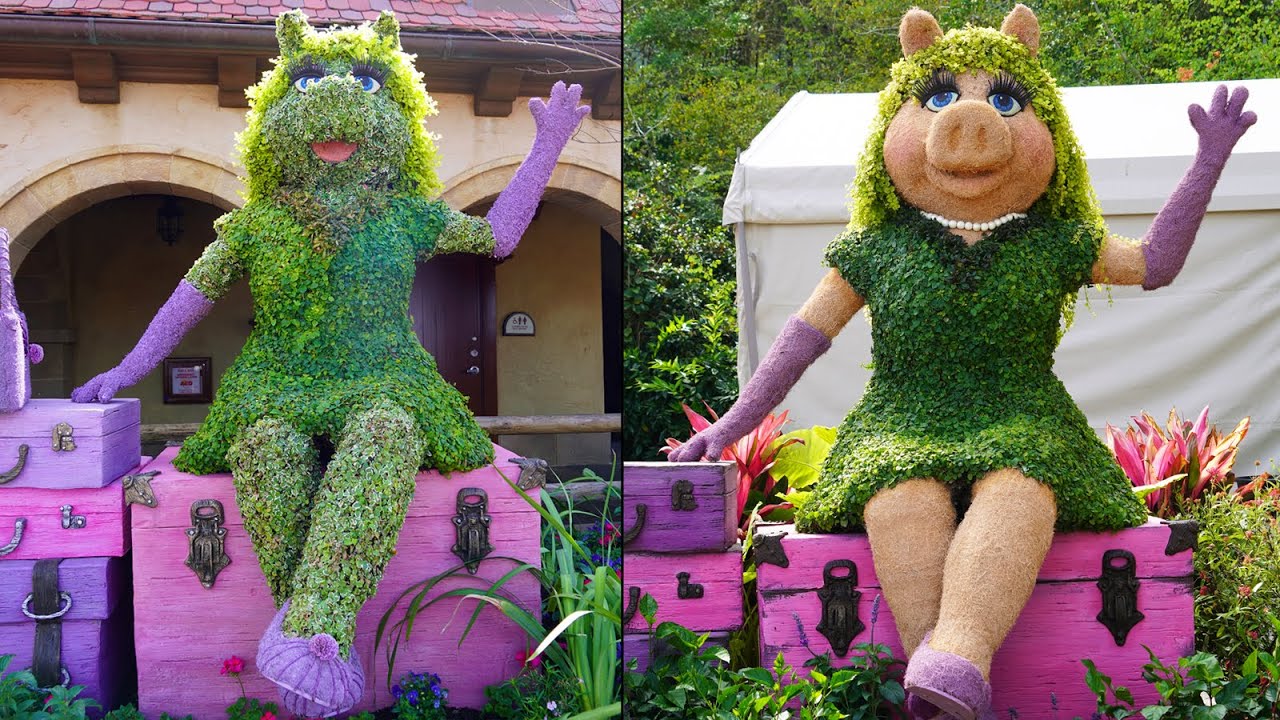 Miss Piggy  (New Look!) and Kermit Topiaries at EPCOT International Flower & Garden Festival 2023