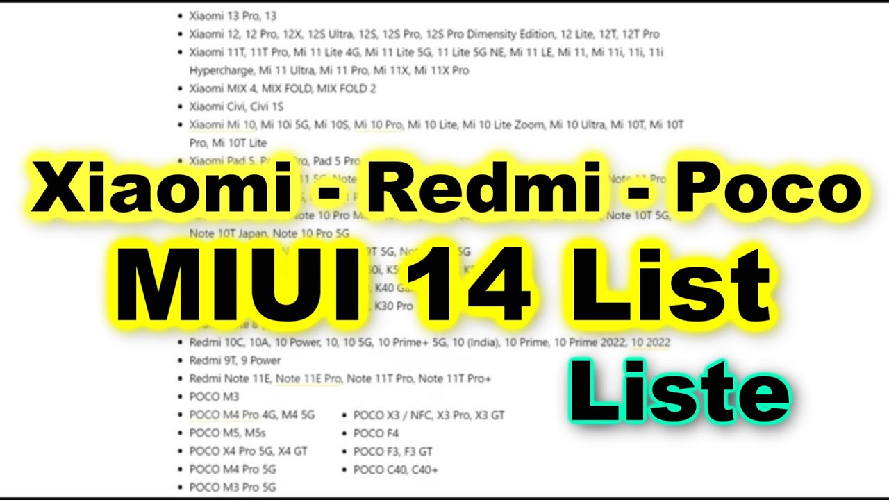 MIUI 14 alacak Xiaomi telefonlar