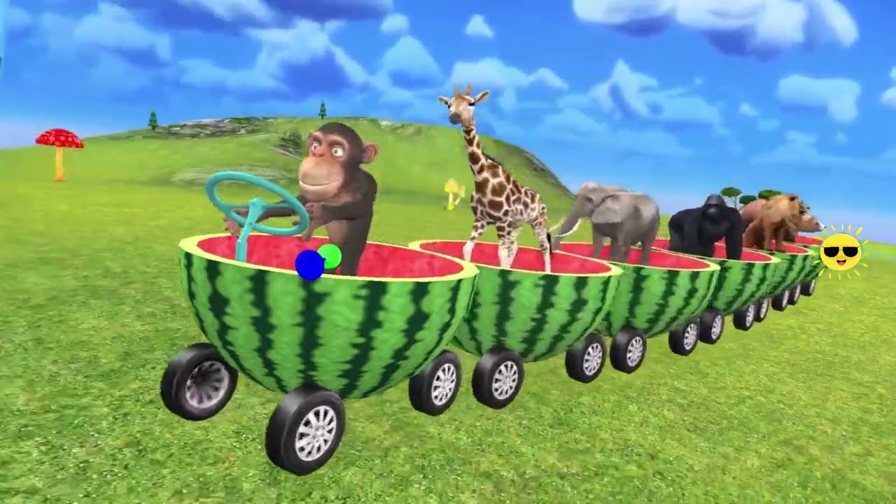 monkey driving watermelon train