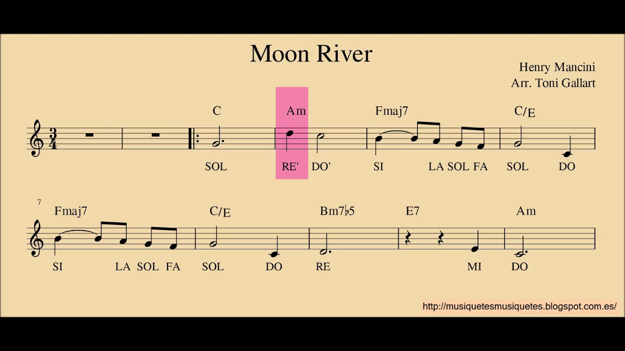 Moon River. Partitura + playback per a flauta. SÍ melodia. C instruments.
