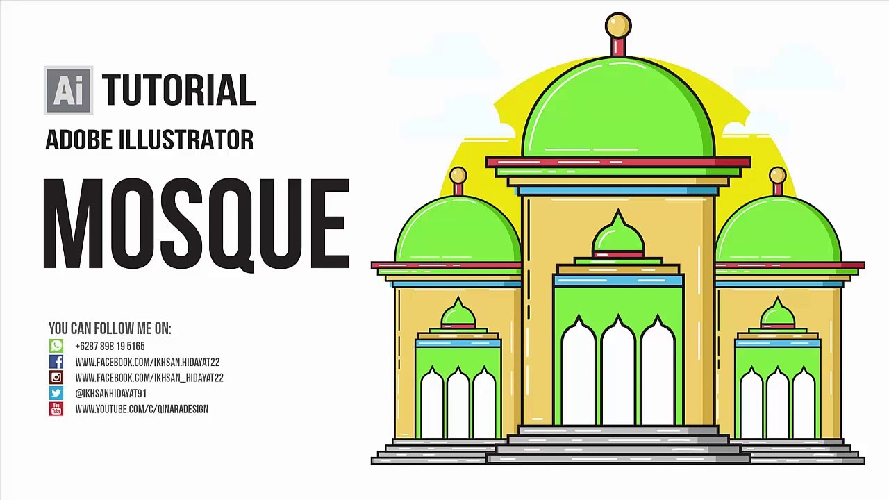 MOSQUE SIMPLE STYLE - How To create Mosque vector using adobe illustrator